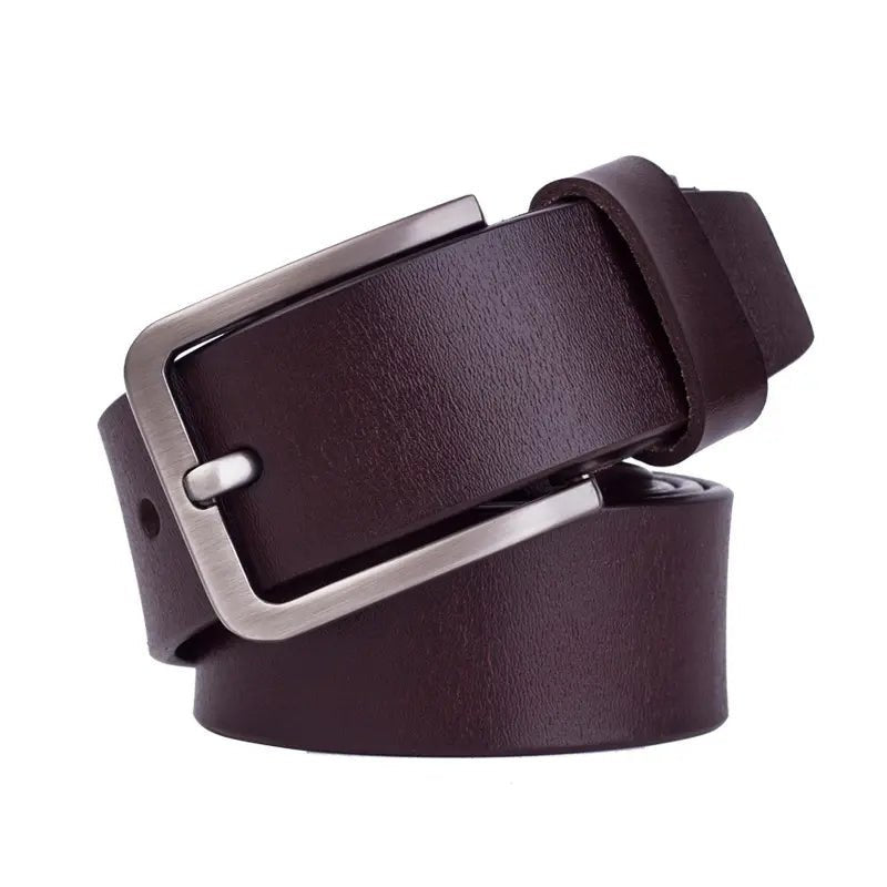 Men's 100% Genuine Leather Belts Square Buckle Brown 34-inch waist