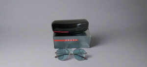Prada woman sunglasses spr 51s blue lenses silver frame New