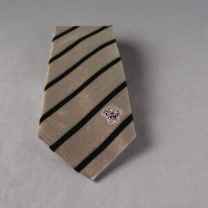 GIANNI VERSACE TIE MEDUSA Men’s classic 100% silk Grey & Black made in Italy