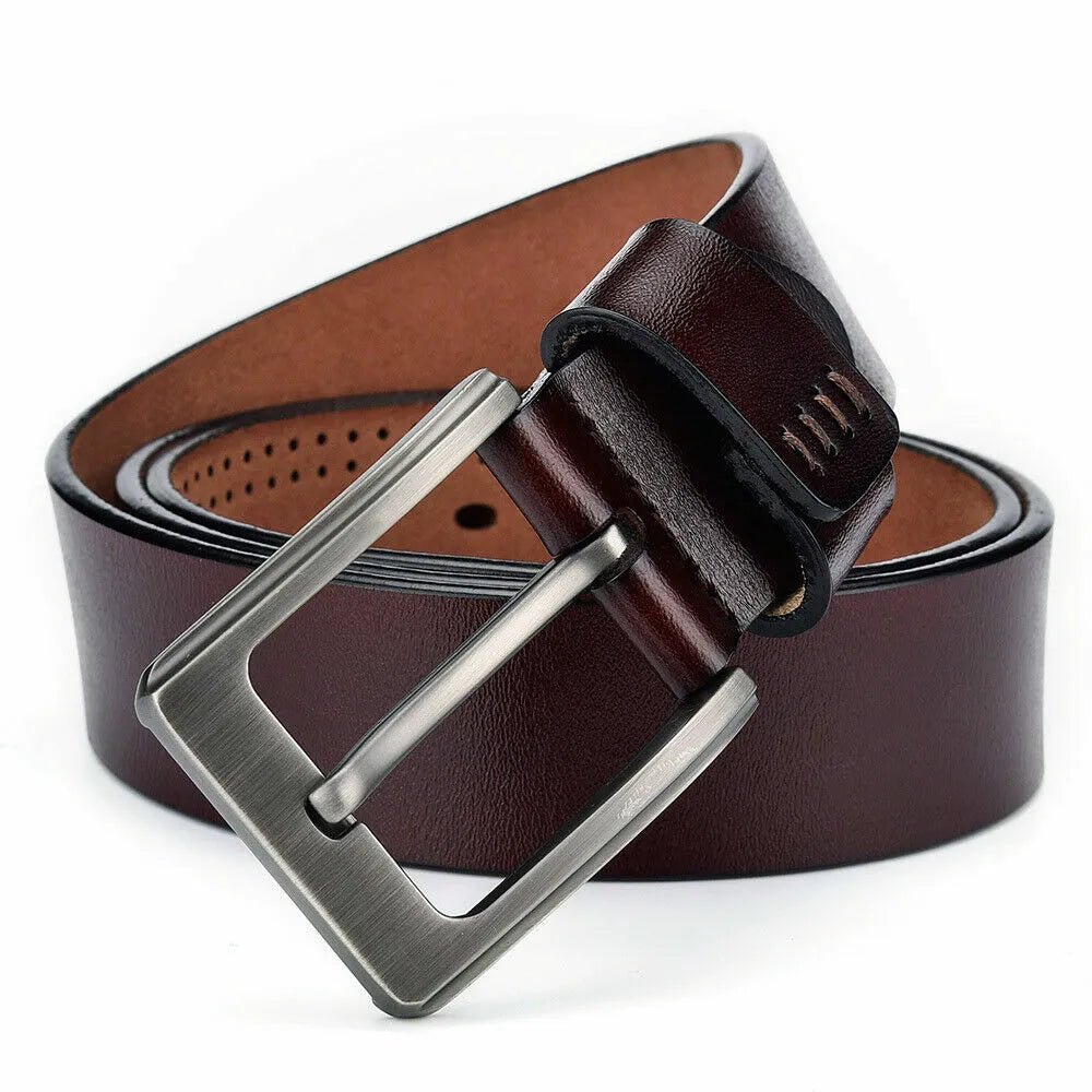 Men's 100% Genuine Leather Belts Square Buckle Brown 36-inch waist - Image 3