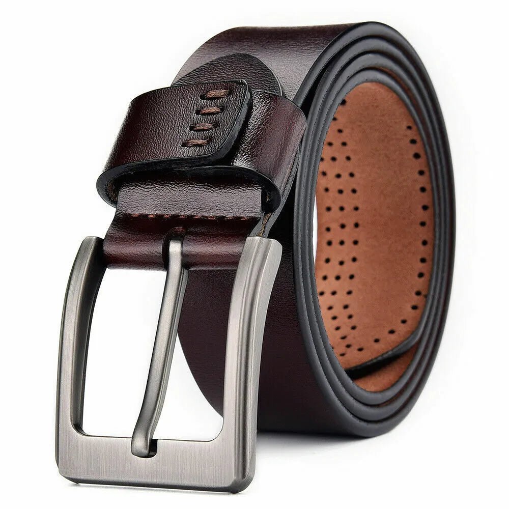 Men's 100% Genuine Leather Belts Square Buckle Brown 36-inch waist - Image 4
